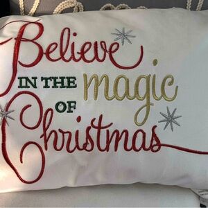 Festive Holiday Pillow with Embroidered Christmas Message